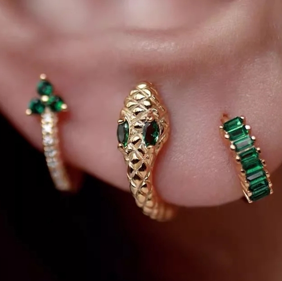 🐍Serpent Snake Hoop Stacking 925 Sterling Silver Pink Zircon Eyes - Picture 5 of 12